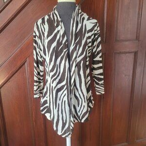 August Silk Zebra Print Cardigan Open Front 3/4 Sleeve Medium